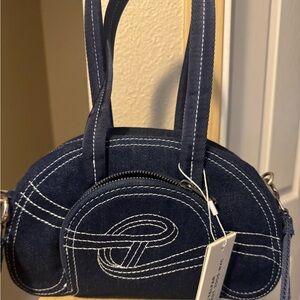 Brand New - Telfar Dumpling Bag Dark Denim Shoulder Bag with Contrast Stitching
